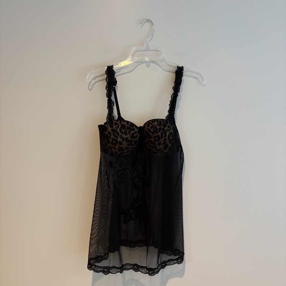 Victoria Secret Black and Leopard Print Lingerie Teddy